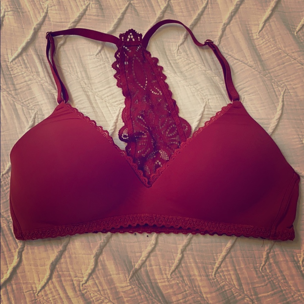 Wireless, racer back deep red bralette